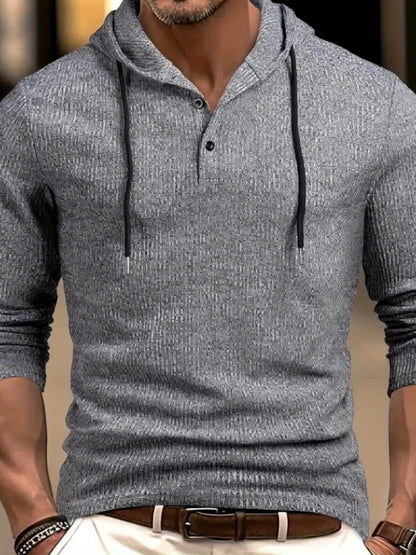 Chemisier Henley côtelé pour homme – Haut tricoté doux à manches longues pour l'automne