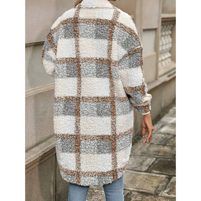 Chaqueta acolchada con solapa, bloques de color y estampado a cuadros para mujer – Estilo Mori