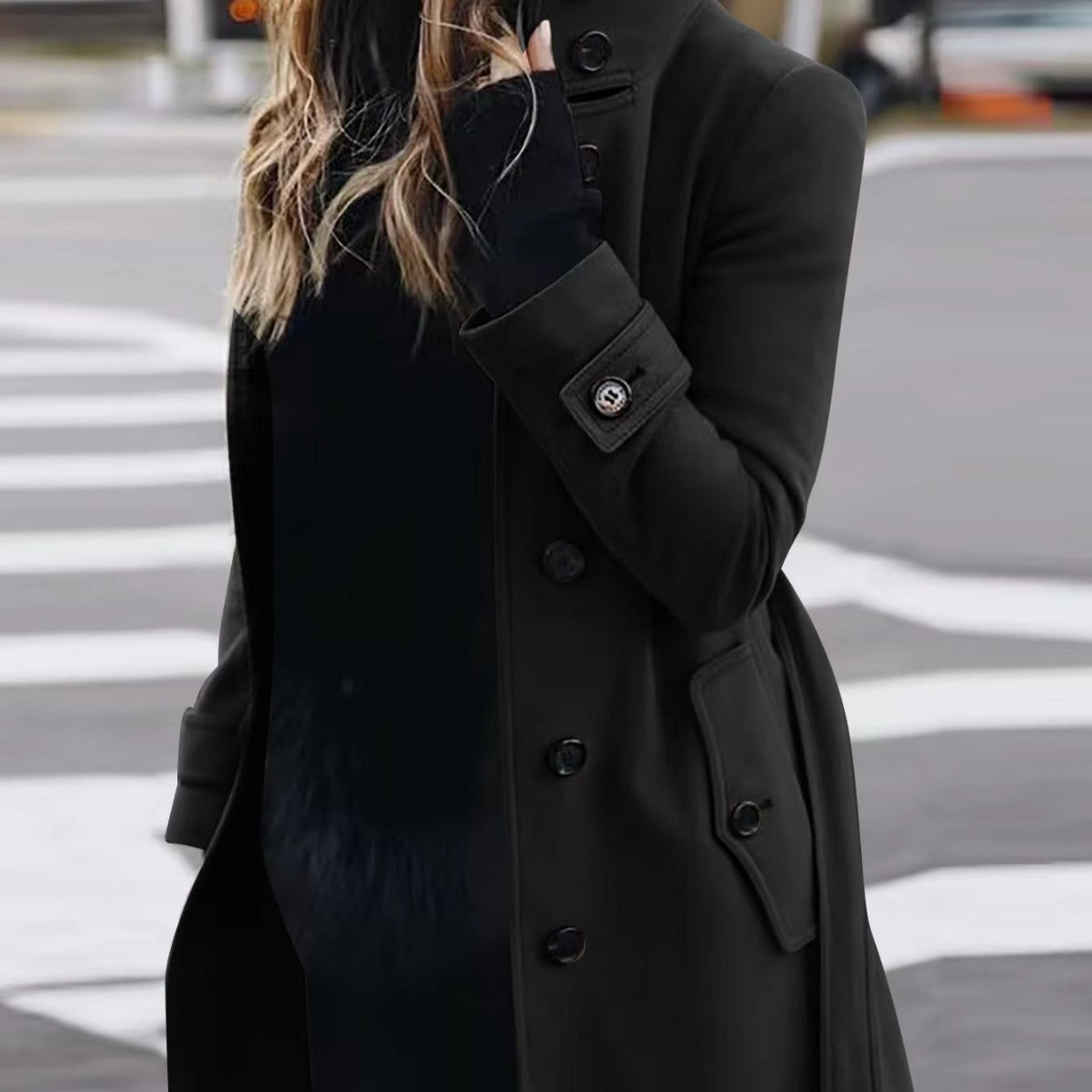 Abrigo de lana con cuello levantado Loom & Soul™ – Cárdigan de invierno ajustado para mujer con diseño de botonadura simple