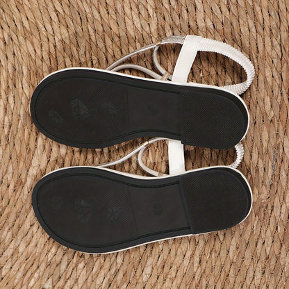 Sandalias planas de hada con diamantes de imitación – Zapatos de verano de playa con tiras cruzadas