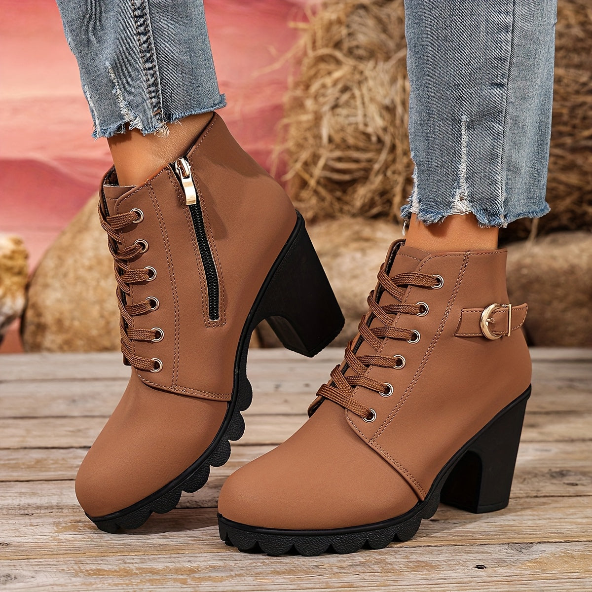 Women’s High Heel Ankle Boots – Block Heel Elegant Slip-On