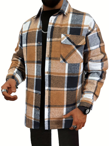 Chaqueta tipo camisa de lana a cuadros para hombre – Sobrecamisa cómoda a cuadros con botones