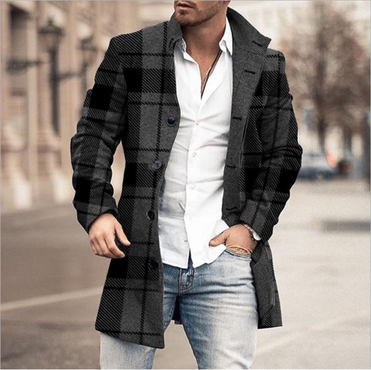 Gabardina de lana estampada para hombre – Manga larga, estilo europeo