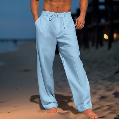 Pantalones de pierna ancha con cordón para hombre – Pantalones rectos casuales de algodón