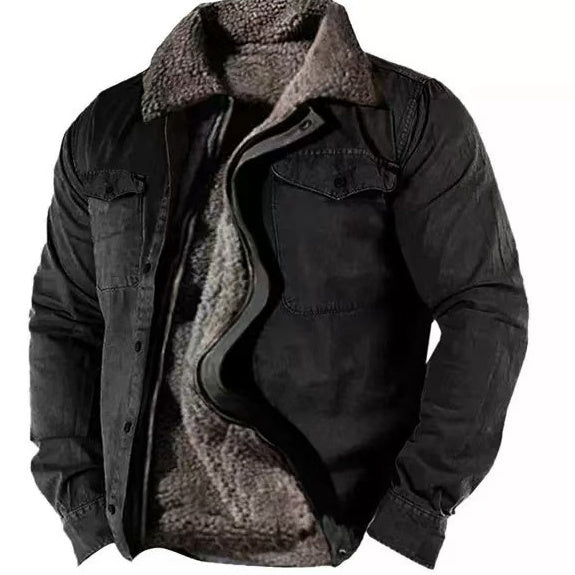 Chaqueta de algodón con forro polar grueso para hombre – Abrigo casual con cremallera de corte holgado