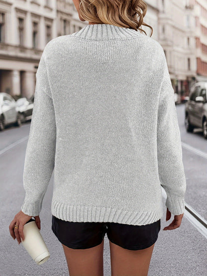 Suéter cómodo con estampado de corazón y cuello en V – Jersey de punto suave para otoño/invierno