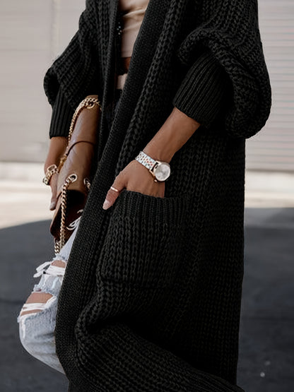 Elegante cárdigan acanalado con cuello en V profundo – Suéter de punto de otoño/invierno para mujer