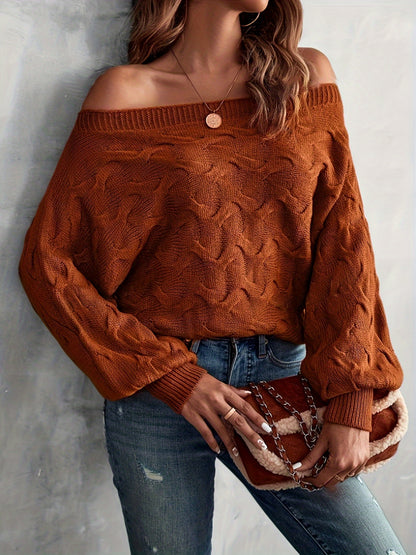 Suéter murciélago para mujer con hombros descubiertos – Tejido holgado para todas las estaciones