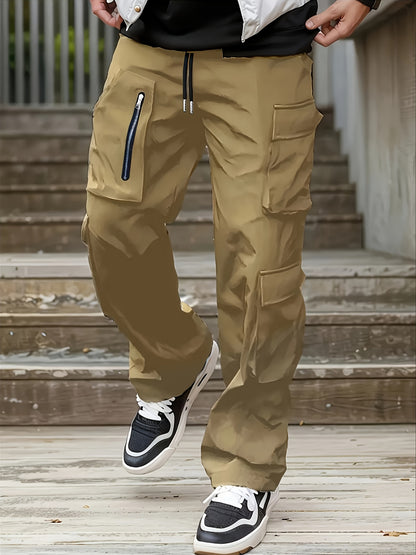Pantalones cargo negros para hombre – Joggers sueltos multiziper para exteriores, para primavera/otoño