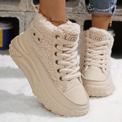 Botas de nieve forradas de felpa para mujer - Zapatos de invierno antideslizantes con suela de PVC