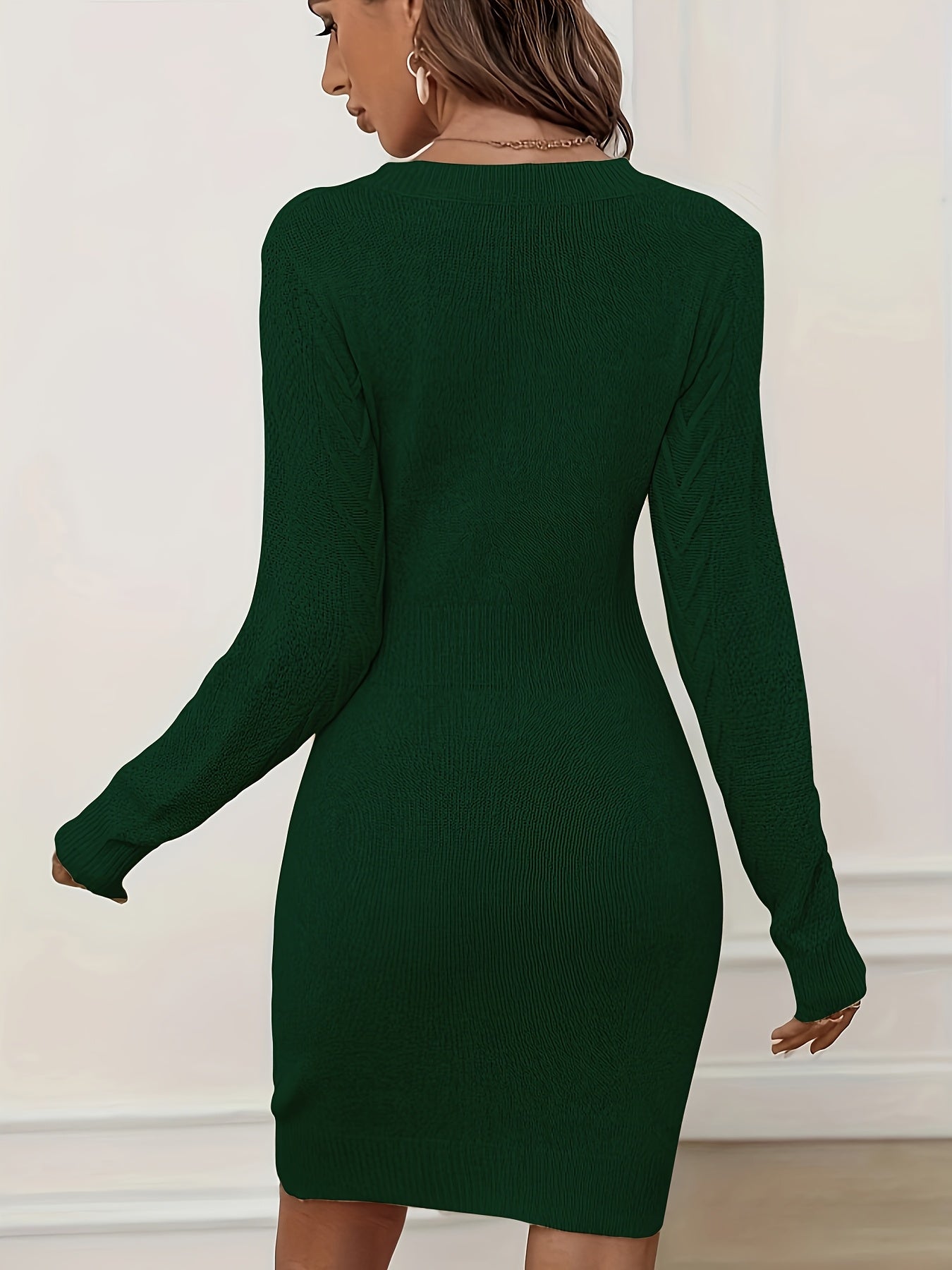 Vestido ajustado de manga larga con cintura ceñida – Elegante vestido de suéter con cuello redondo