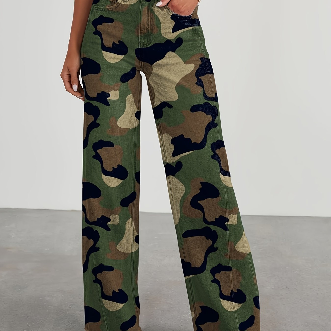 Pantalones vaqueros de mujer de talle alto y pernera ancha – Vaqueros elásticos informales holgados