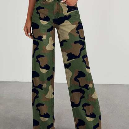 Pantalones vaqueros de mujer de talle alto y pernera ancha – Vaqueros elásticos informales holgados