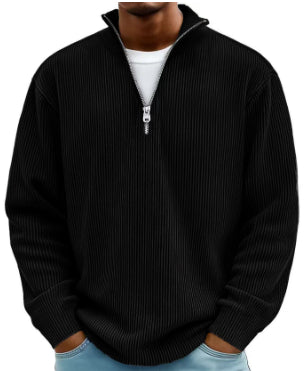 Men’s Corduroy Zip Stand Collar Sweatshirt – Casual Long Sleeve Top