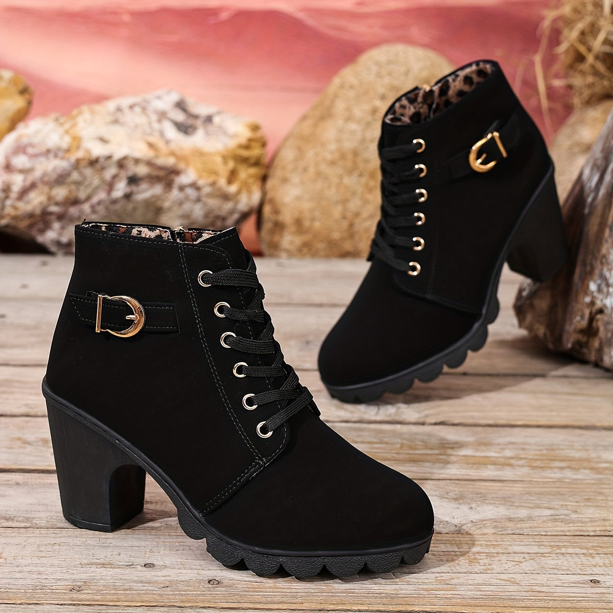 Women’s High Heel Ankle Boots – Block Heel Elegant Slip-On
