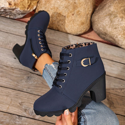 Women’s High Heel Ankle Boots – Block Heel Elegant Slip-On
