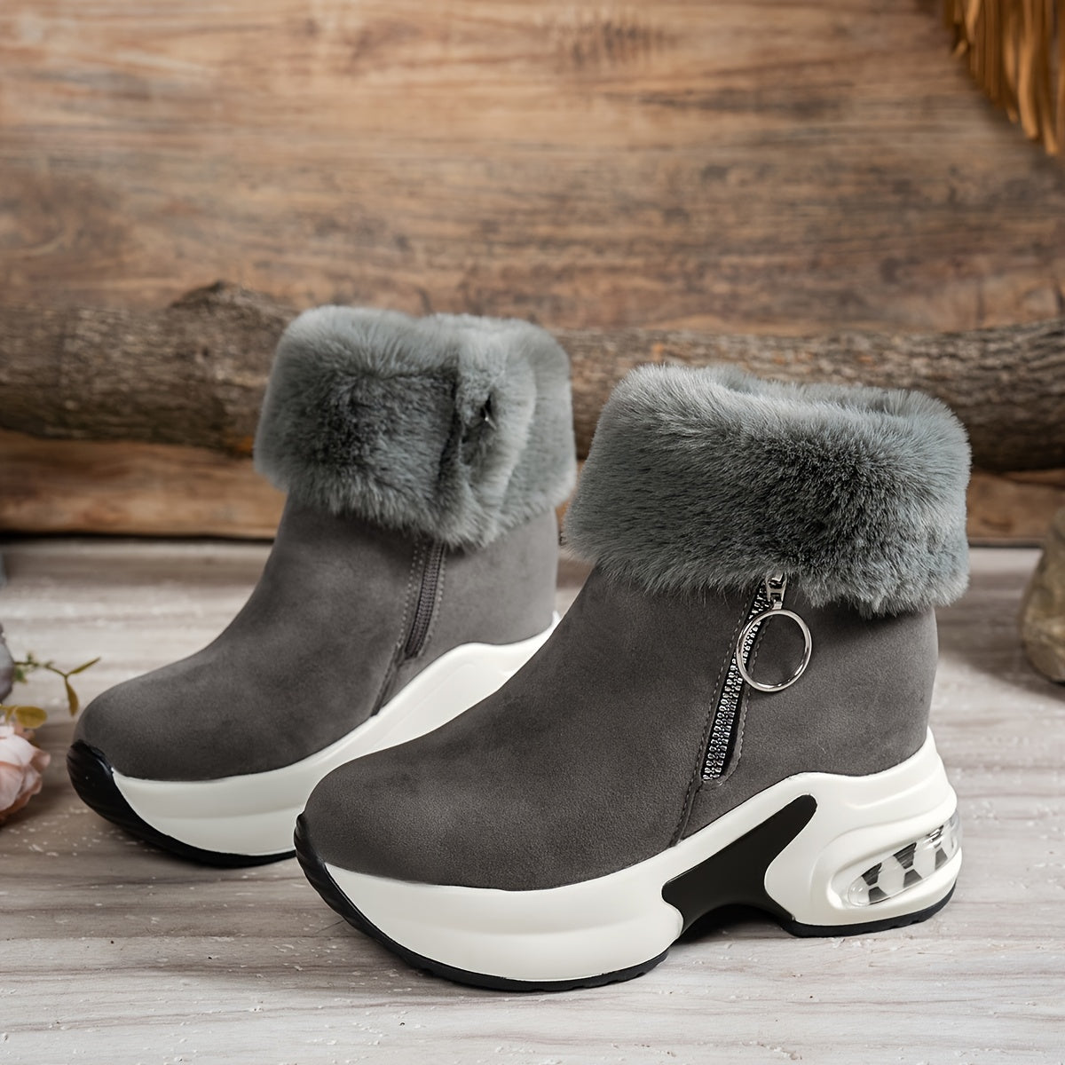 Women’s Platform Ankle Boots – Plush Lined Winter Zip Shoes