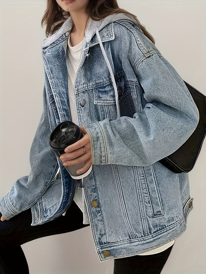 Women’s Oversized Hooded Denim Jacket – Lightweight Retro Fit