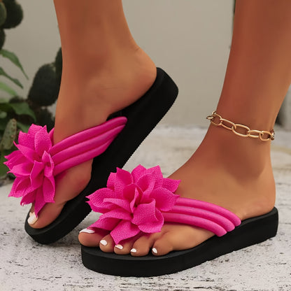 Women’s Wide Fit Floral Sandals – Flat Casual Flip Flops