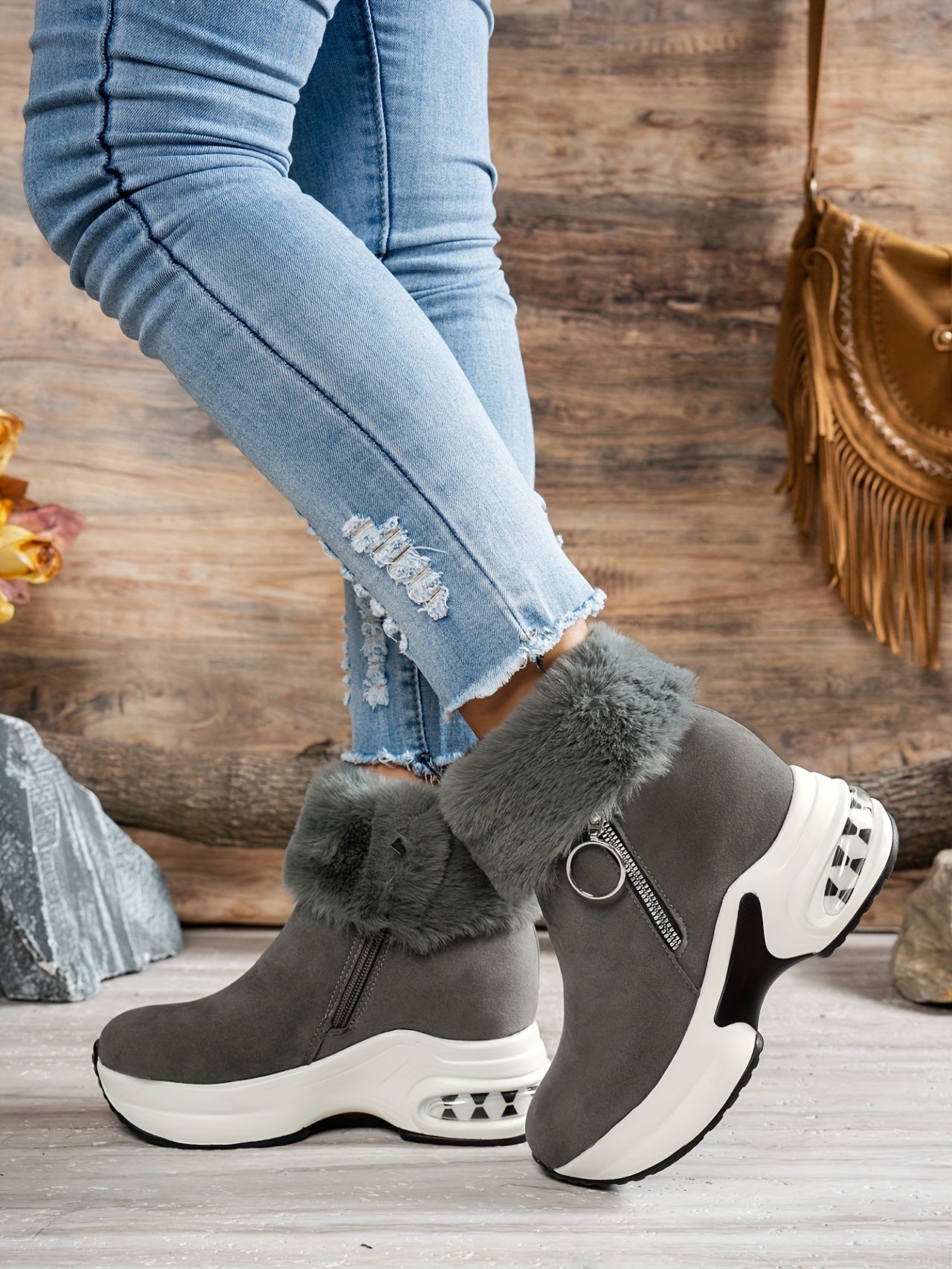 Women’s Platform Ankle Boots – Plush Lined Winter Zip Shoes