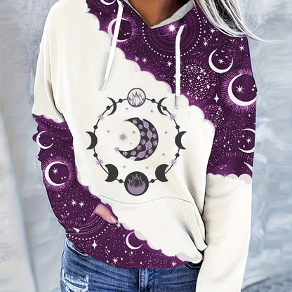 Sudadera con capucha celestial estilo boho chic – Sudadera de mujer verde con luna del zodiaco