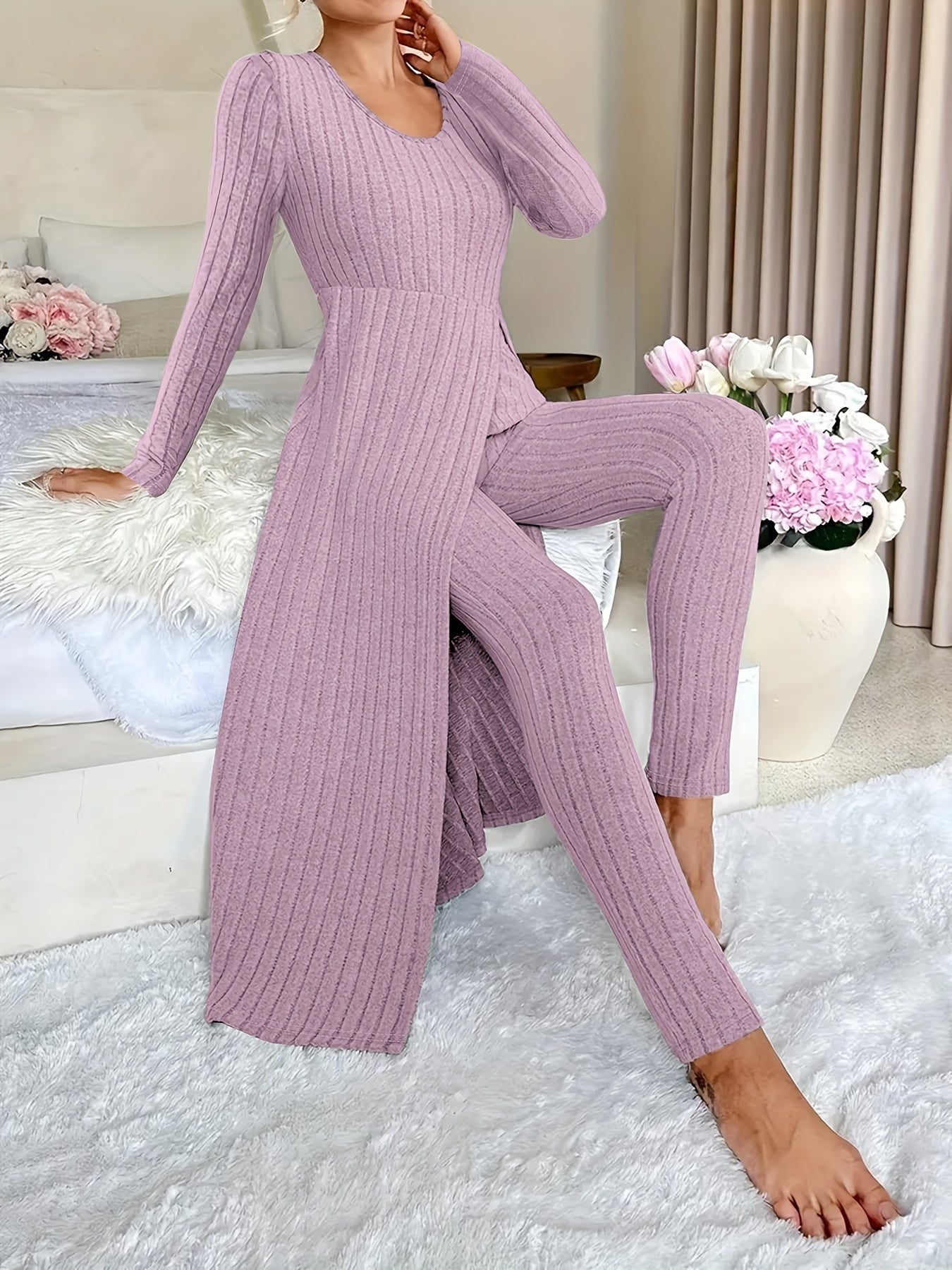 Ensemble deux pièces à carreaux – Haut à manches longues et pantalon assorti pour toutes les saisons