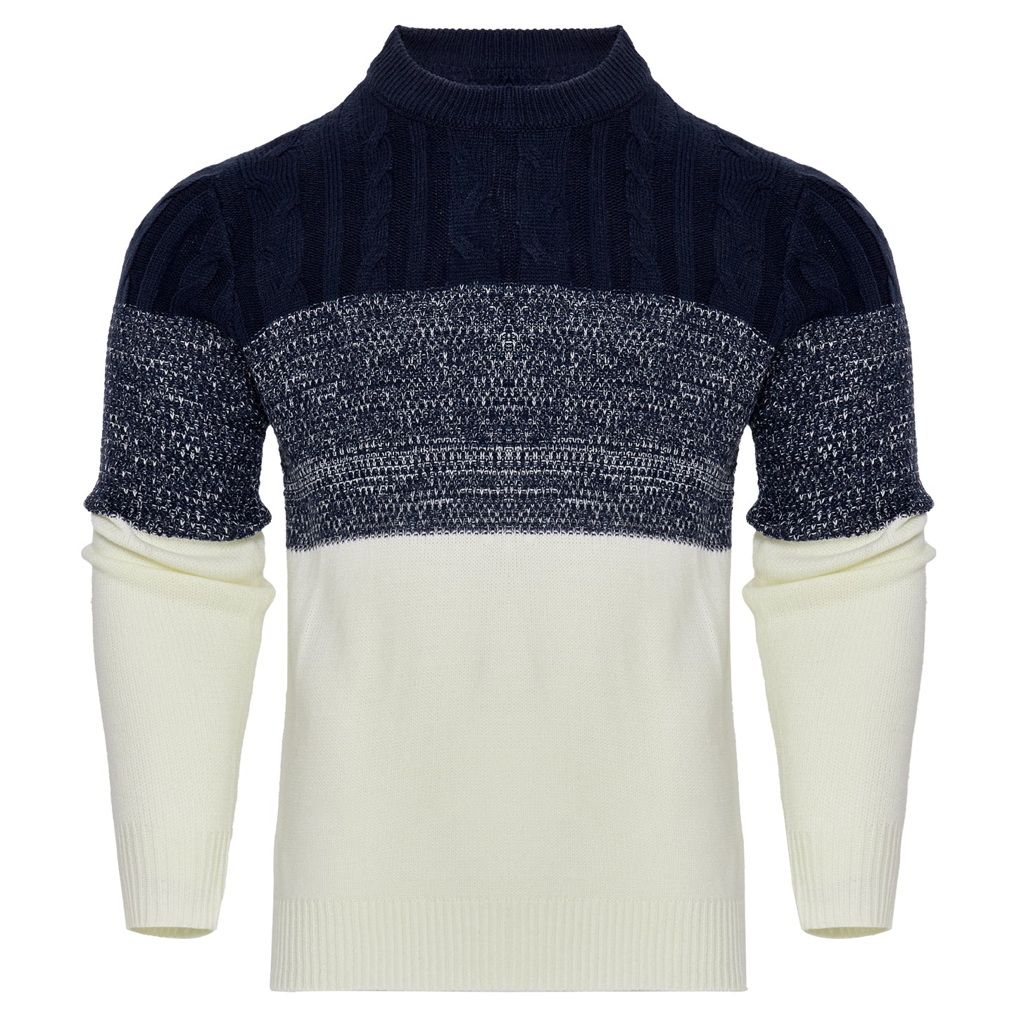 Men’s Color Block Cable Knit Sweater – Long Sleeve Pullover