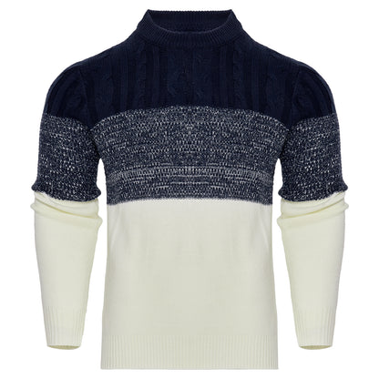 Men’s Color Block Cable Knit Sweater – Long Sleeve Pullover