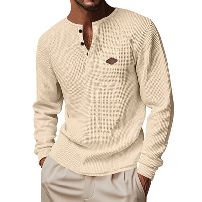 Men’s Waffle Henley Long Sleeve – Quick-Dry Raglan Loose Fit