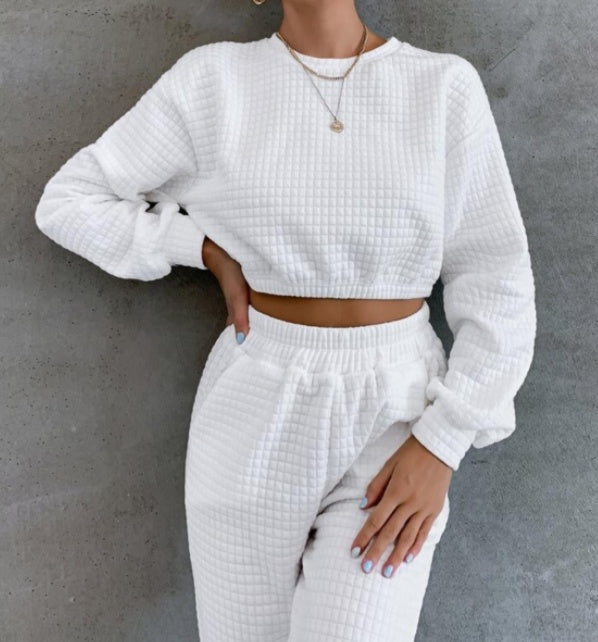 Conjunto elástico de dos piezas para mujer – Top y pantalón de ajuste suave