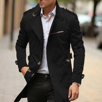 Chaqueta informal de solapa de talla grande para hombre – Abrigo de otoño de longitud media