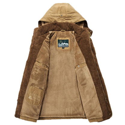 Abrigo de algodón con capucha para hombre – Cárdigan de invierno grueso con múltiples bolsillos