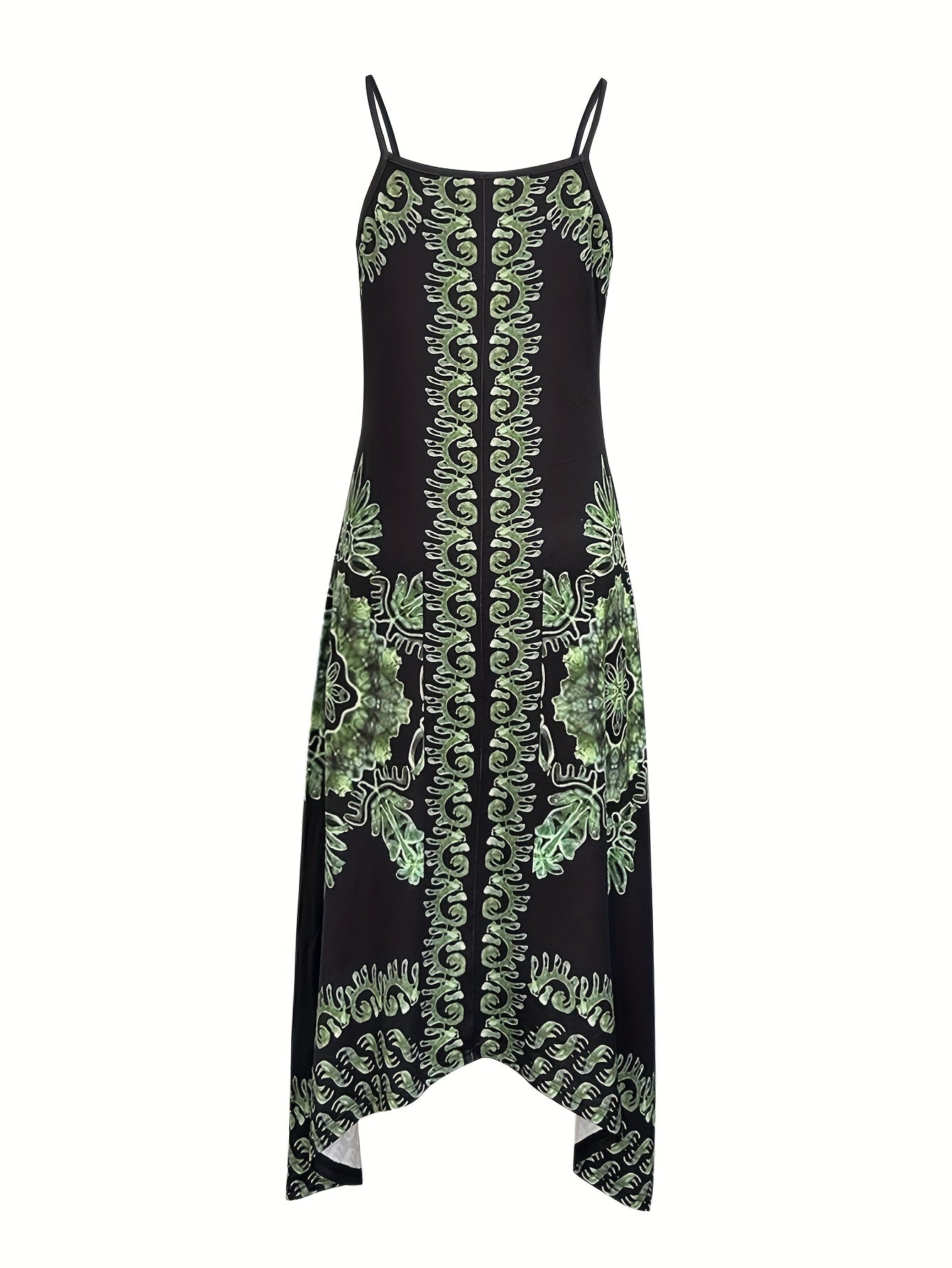 Bohemian Floral Maxi Dress – V-Neck Spaghetti Strap Summer Dress