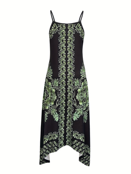 Bohemian Floral Maxi Dress – V-Neck Spaghetti Strap Summer Dress