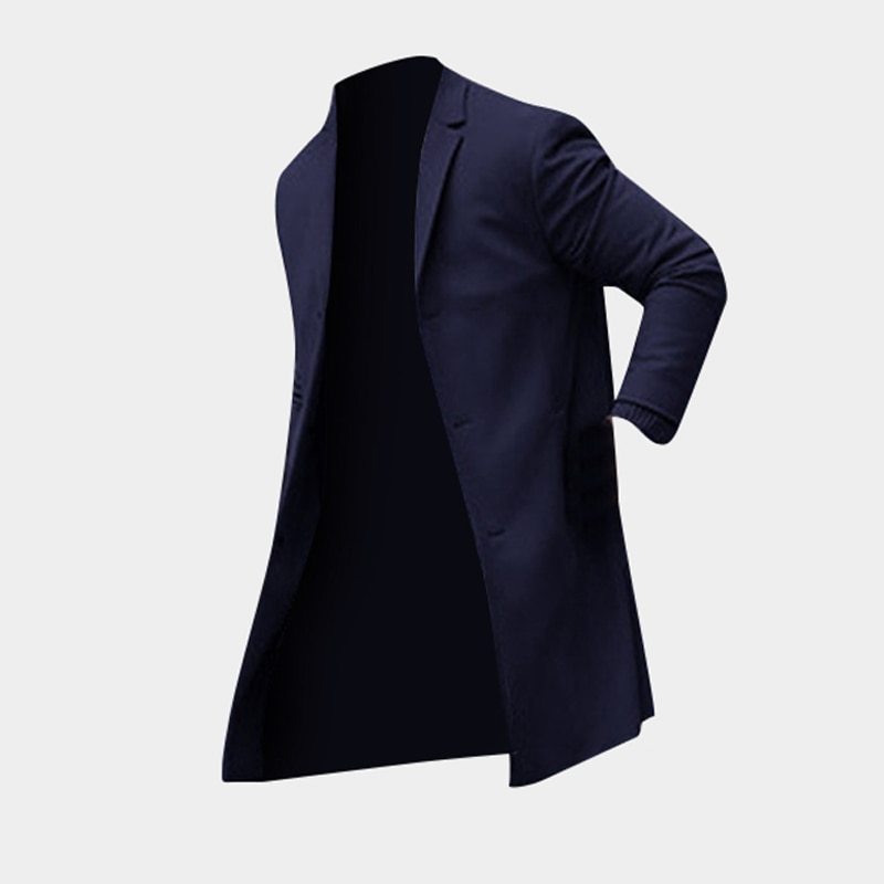 Gabardina larga de hombre Loom & Soul™ – Abrigo liso ajustado en caqui y negro