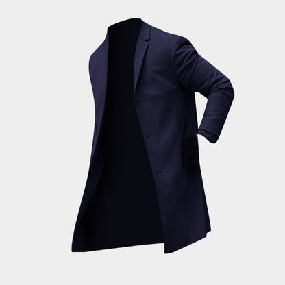 Gabardina larga de hombre Loom & Soul™ – Abrigo liso ajustado en caqui y negro