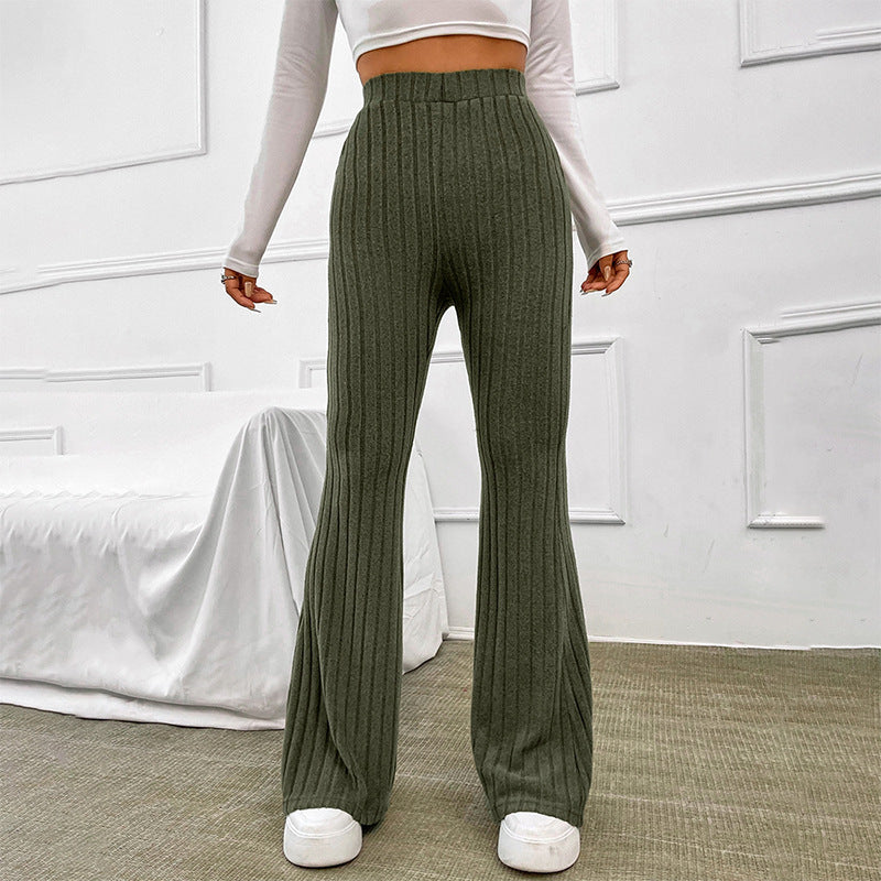 Pantalon large taille haute tendance Loom & Soul pour femme – en polyester léger avec surpiqûres (vert, gris, kaki)