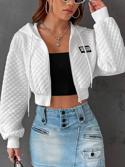 Sudadera con capucha elegante con letras para mujer – Jersey corto de calle rojo y negro