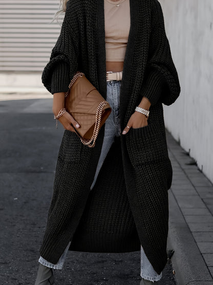 Elegante cárdigan acanalado con cuello en V profundo – Suéter de punto de otoño/invierno para mujer