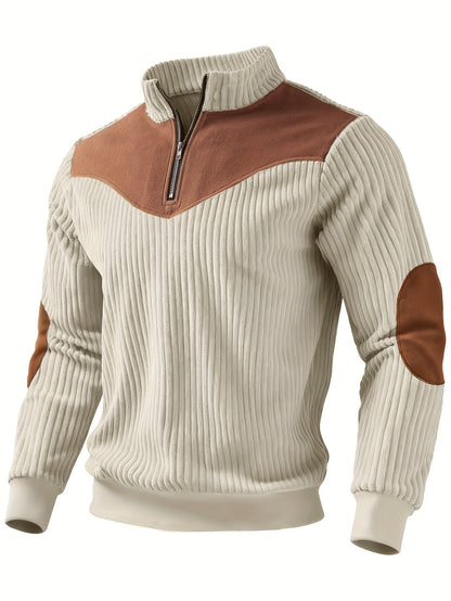 Jersey retro de cuello alto y media cremallera para hombre – Cálido y de canalé