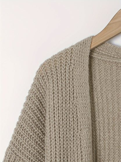 Elegante cárdigan acanalado con cuello en V profundo – Suéter de punto de otoño/invierno para mujer