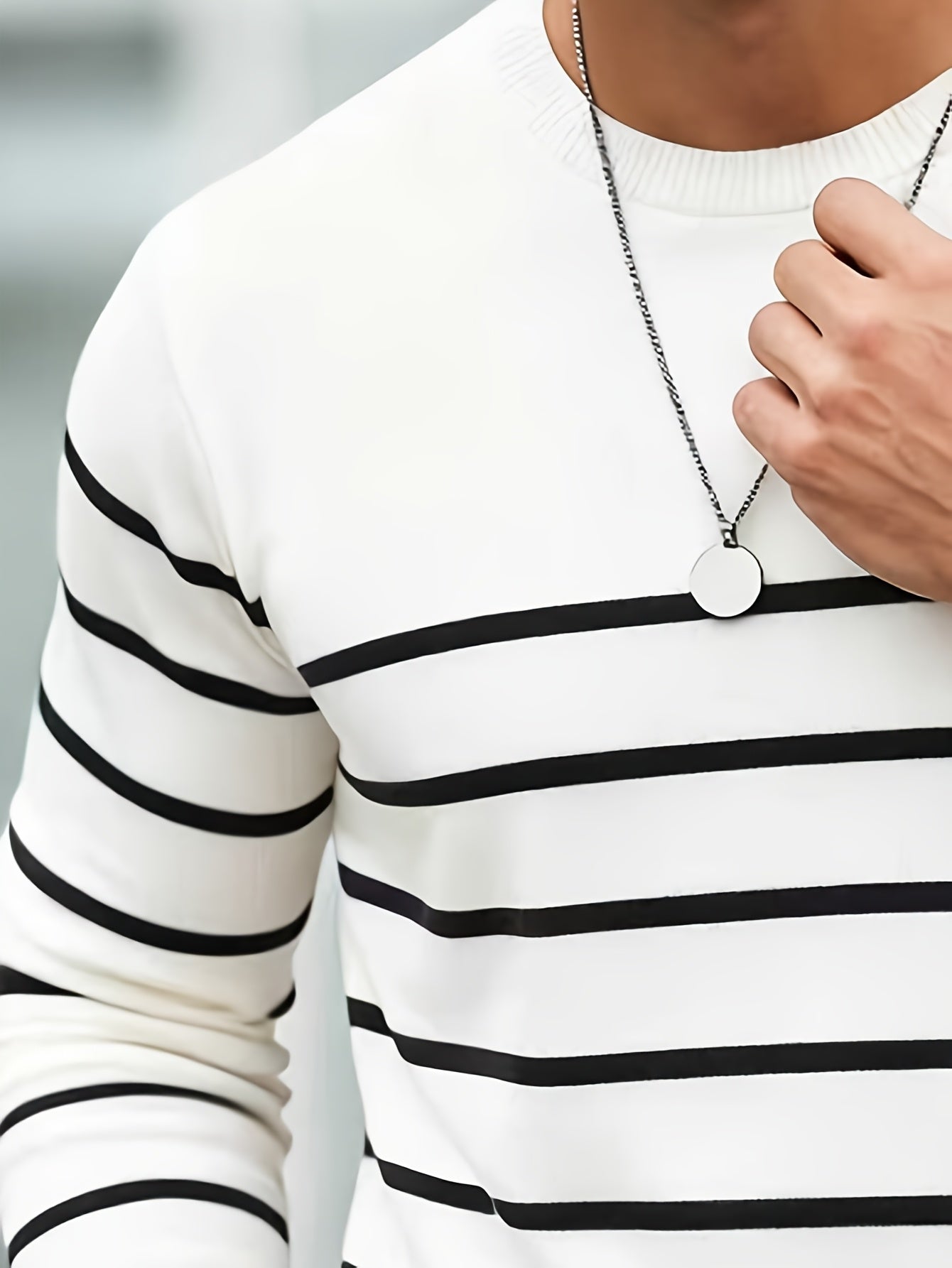Suéter de punto a rayas para hombre – Jersey informal con cuello redondo estilo urbano