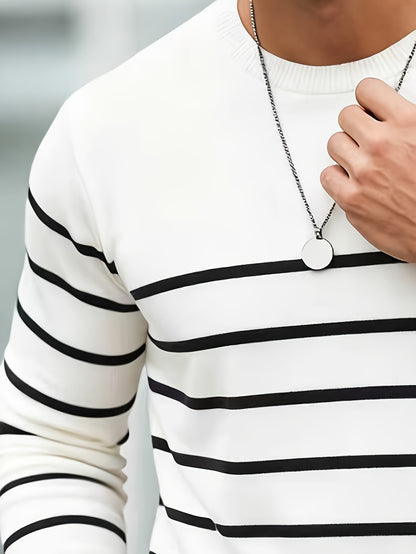 Suéter de punto a rayas para hombre – Jersey informal con cuello redondo estilo urbano