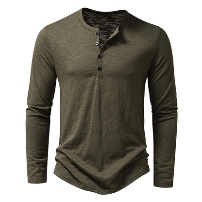 Pulóver de manga larga con botones Loom & Soul™ para hombre – Camiseta informal de color sólido para primavera y otoño