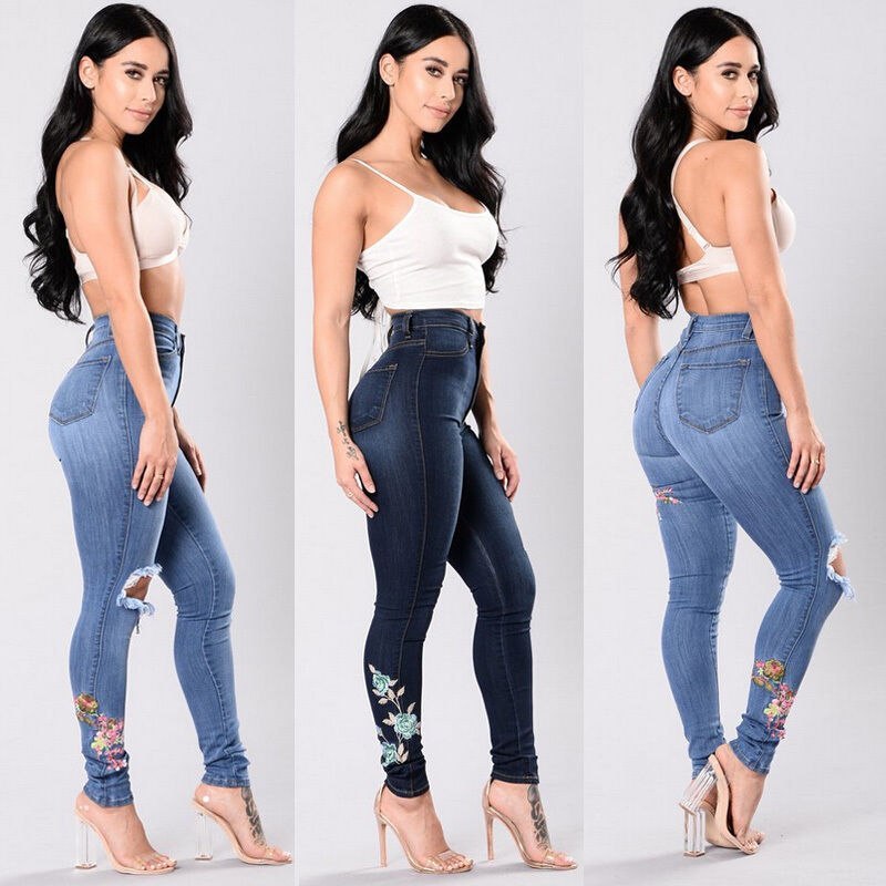 Loom & Soul Jeans vaqueros ajustados bordados para mujer – Pantalones de estilo urbano