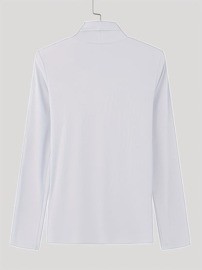 Camiseta de cuello alto ajustada para hombre - Camisa de punto con detalle de botones