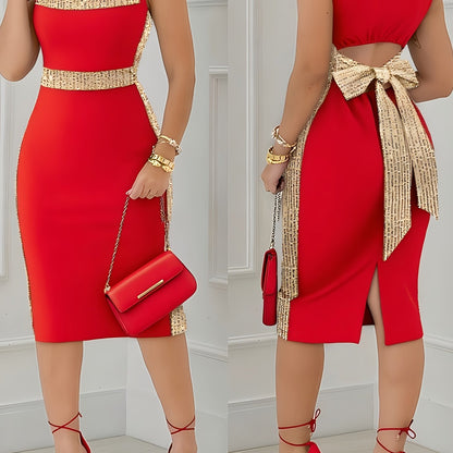 Sequin Bodycon Midi Dress – Elegant Black Party & Formal Event Dress