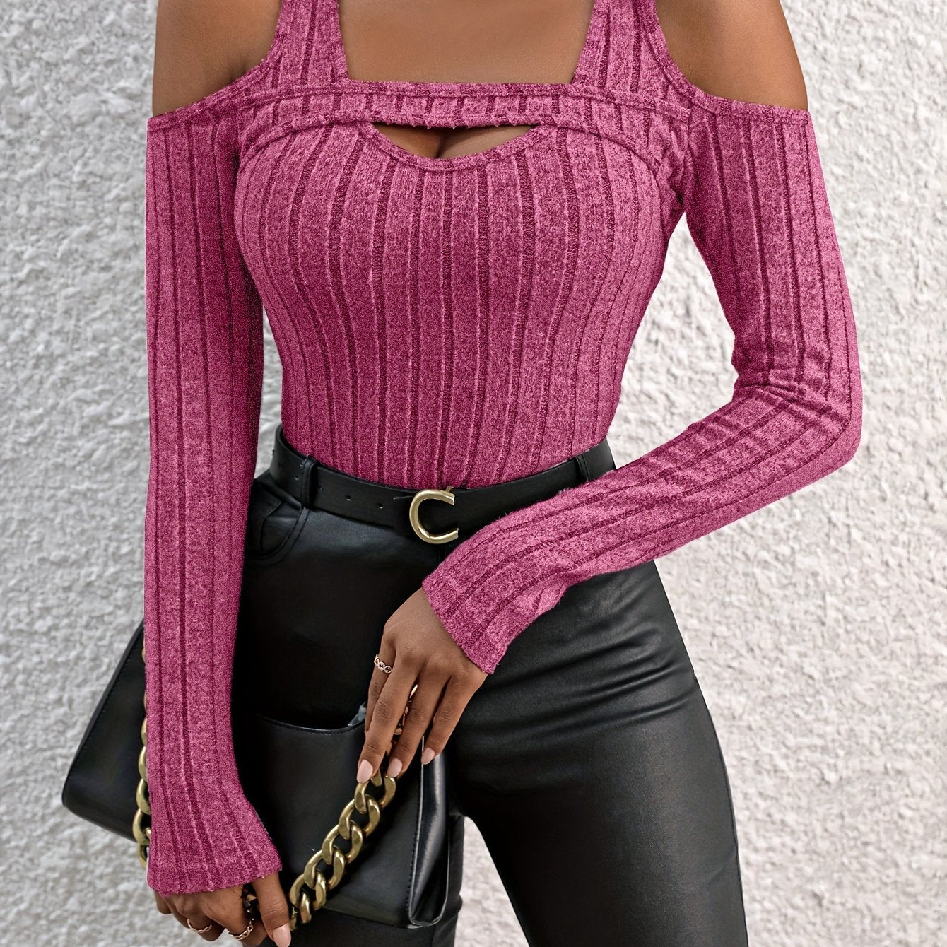 Elegante camiseta de punto con cuello redondo y detalles calados para mujer – Ideal para todas las estaciones