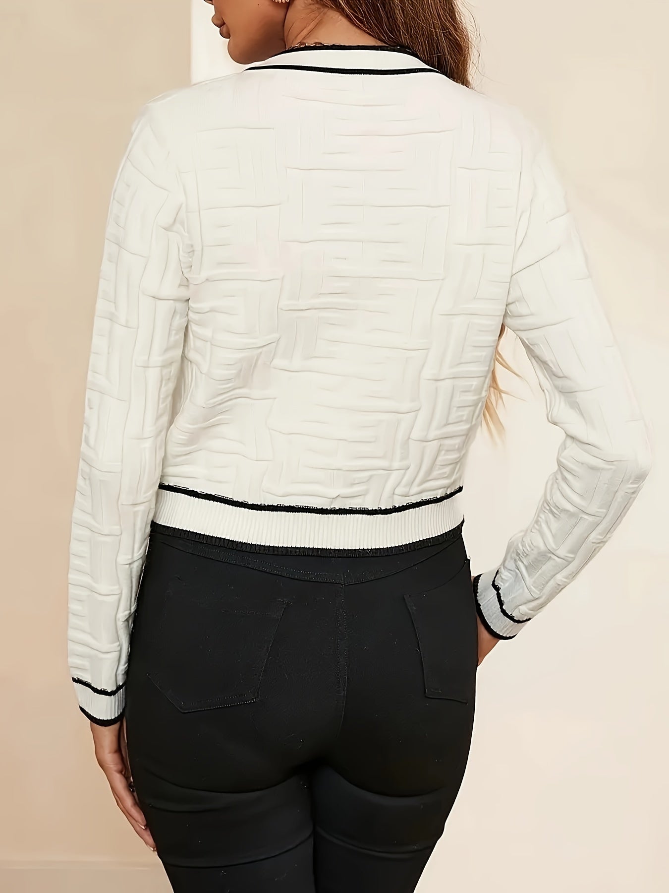 Cárdigan de rayas ajustado – Suéter elegante de punto elástico para primavera/otoño