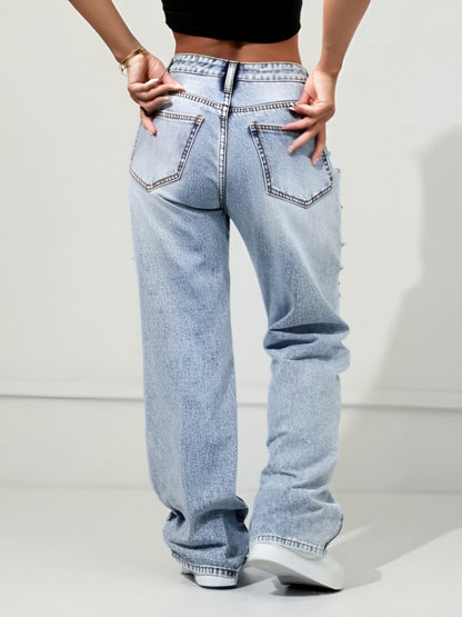Vaqueros anchos vintage desgastados – Denim clásico lavado azul estilo urbano